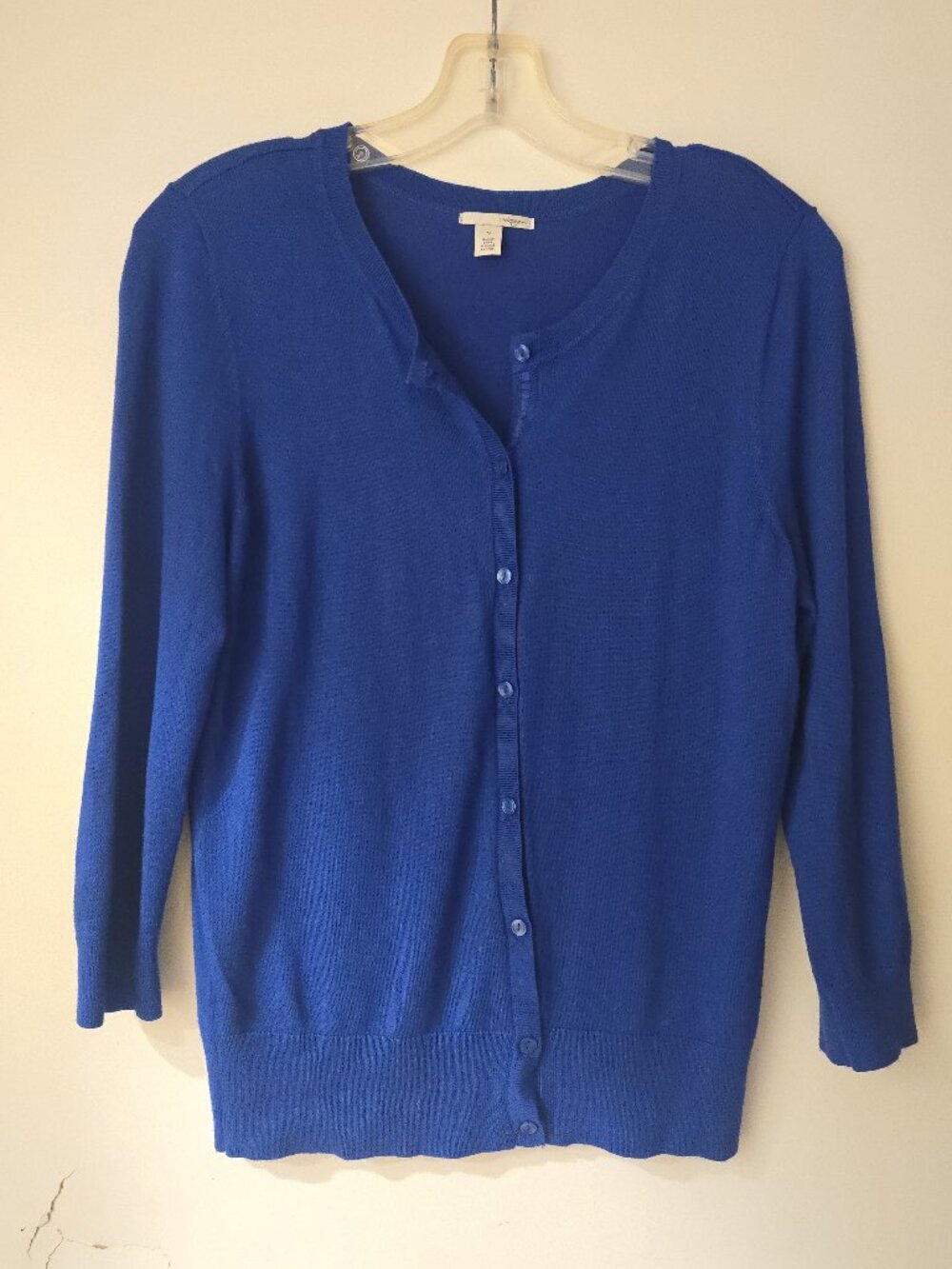 Halogen Cardigan Sweater Womens M Cobalt Blue Crew Neck Button Front
